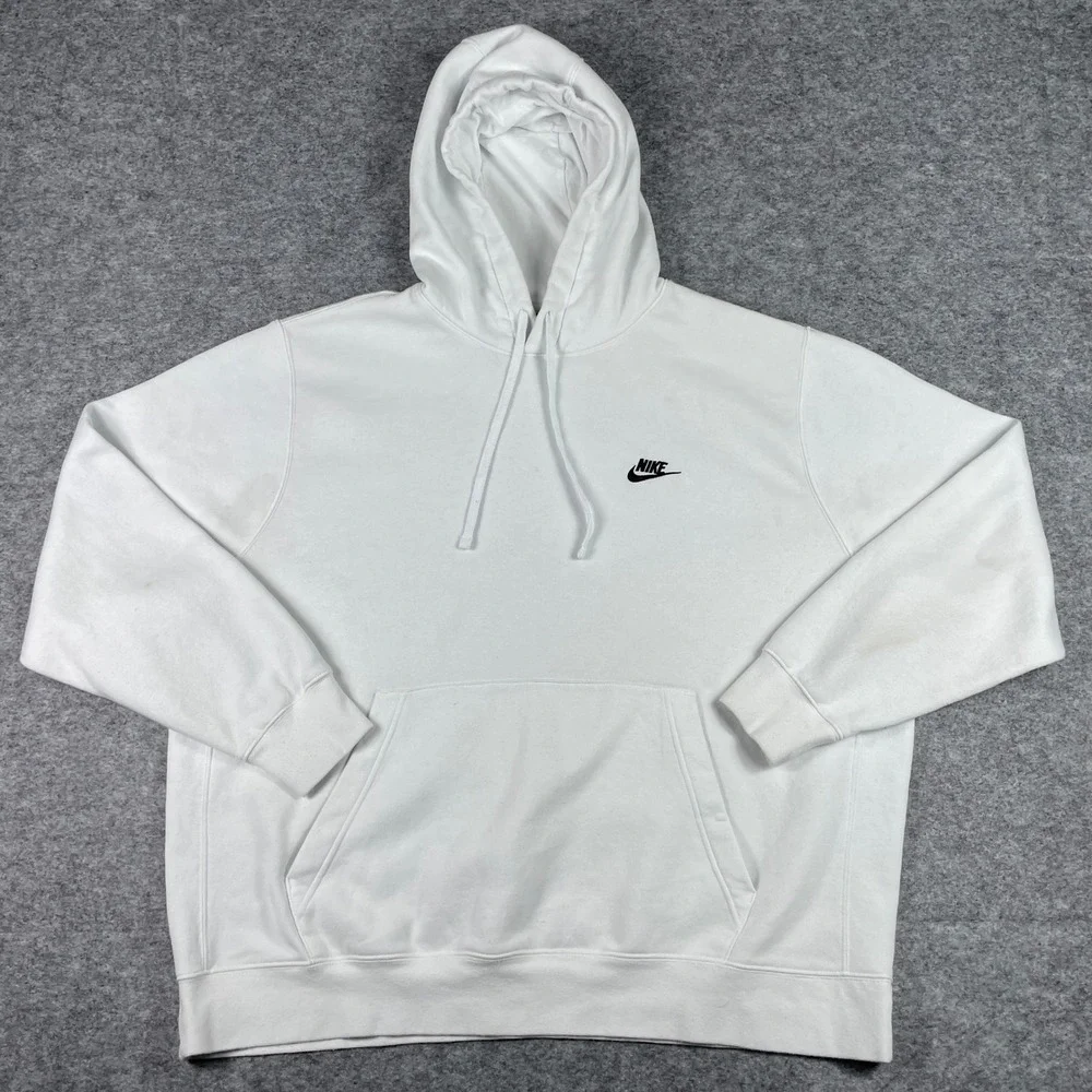 Nike Hoodie Mens XXL White Sportswear Club Fleece Pullover BV2654-100